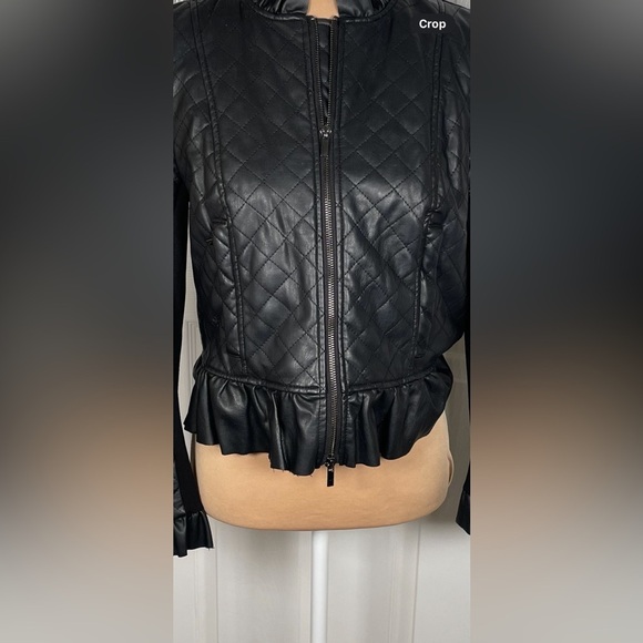 French Connection Brishen PU Frill Edge Faux Leather Biker Jacket Small - Picture 7 of 11